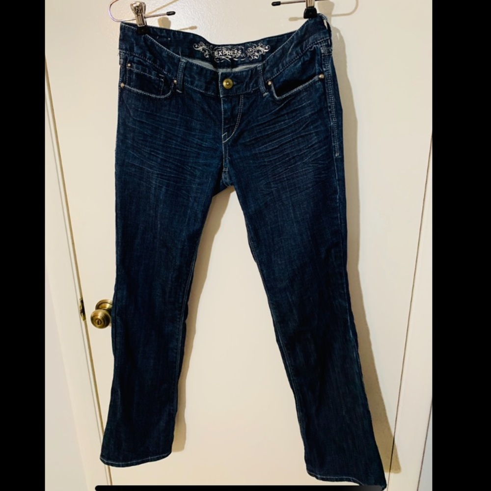 Express bell bottom dark wash jeans